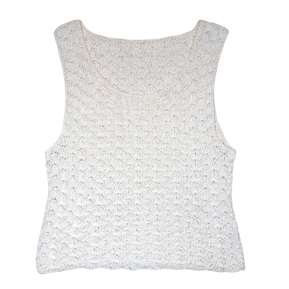 Vintage Handmade Crochet Top Fan Shell Knit White Boho Coastal Grandmother S